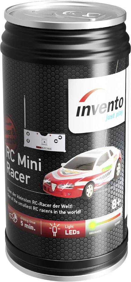 Doos met opschrift 'RC Mini Racer'. Toont een bestuurbare auto en een afstandsbediening. Geschikt vanaf 8 jaar.