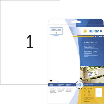 Herma 10911 Zelfklevende etiketten 210 x 297 mm Papier Wit 25 stuk(s) Permanent hechtend Inkjet, Laser (zwart/wit), Lase