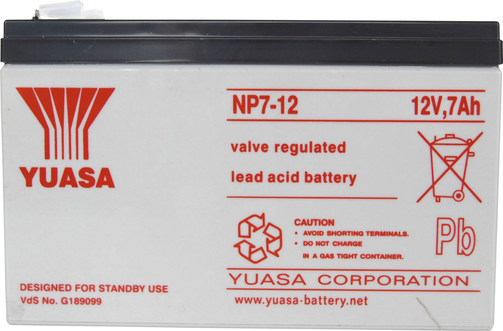 Yuasa NP7-12 Loodaccu 12 V 7 Ah Loodvlies (AGM) (b x h x d) 151 x 98 x 65 mm Kabelschoen 4.8 mm Onderhoudsvrij, VDS-cert