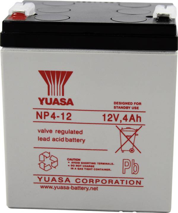 Yuasa NP4-12 Loodaccu 12 V 4 Ah Loodvlies (AGM) (b x h x d) 90 x 106 x 70 mm Kabelschoen 4.8 mm Onderhoudsvrij