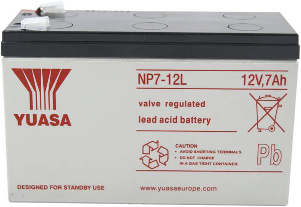 Yuasa NP7-12 L Loodaccu 12 V 7 Ah Loodvlies (AGM) (b x h x d) 151 x 98 x 65 mm Kabelschoen 6.35 mm Onderhoudsvrij, VDS-certificering