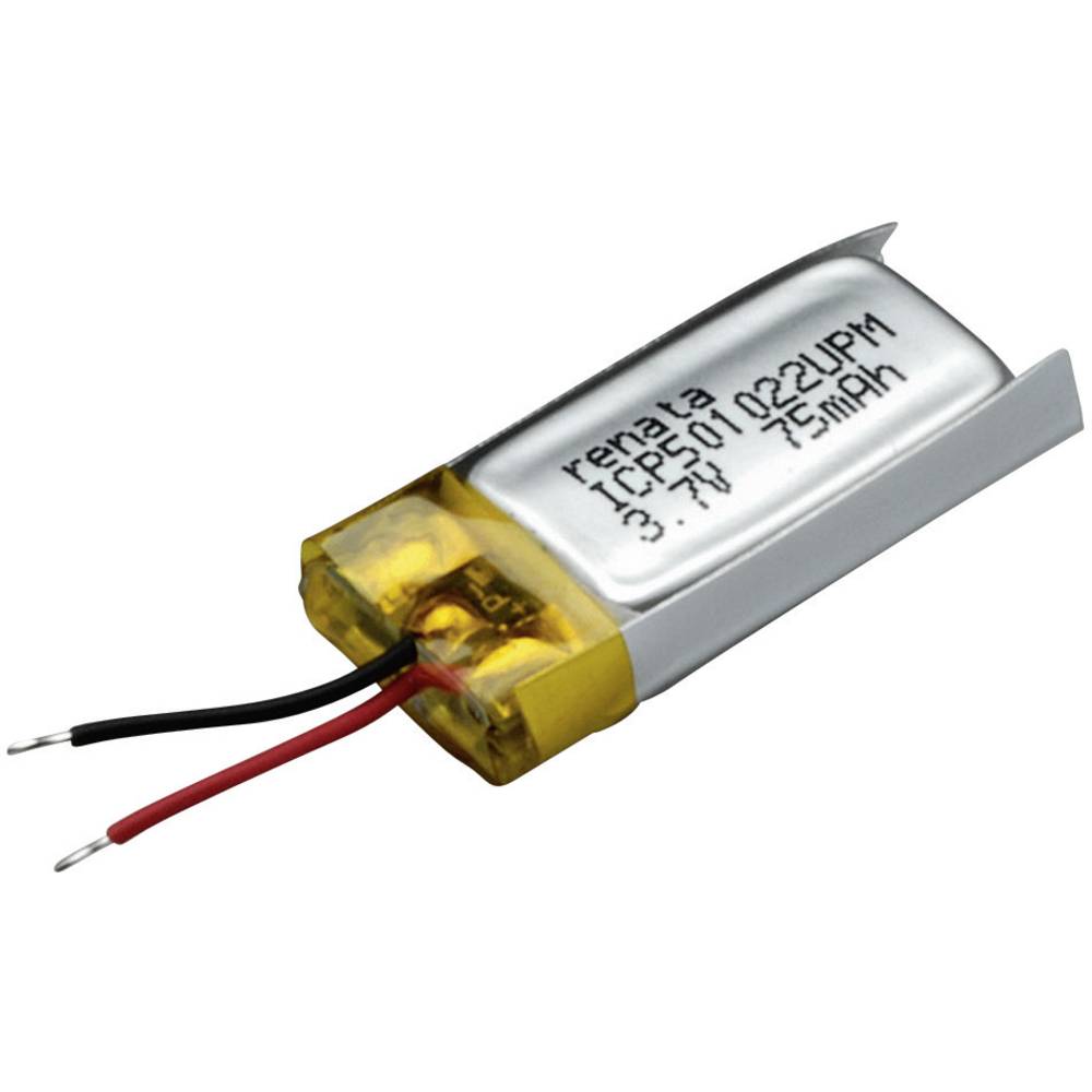 Renata ICP501022UPM Speciale oplaadbare batterij Prismatisch Kabel LiPo 3.7 V 75 mAh