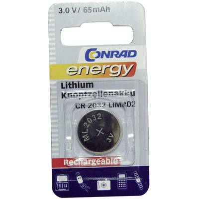 Conrad energy CR2032 Oplaadbare knoopcel ML2032 Lithium 65 mAh 3 V 1 stuk(s)