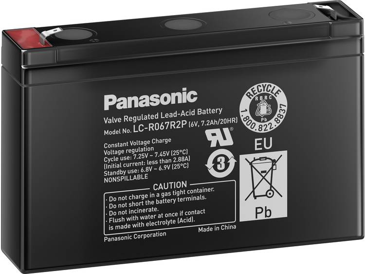 Panasonic 6 V 7,2 Ah Loodaccu 6 V 7.2 Ah Loodvlies (AGM) Kabelschoen 4.8 mm (b x h x d) 151 x 94 x 3