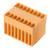 Een rechthoekige, oranje stekker met tien aansluitpunten, geschikt voor elektrische aansluiting in technische apparatuur.