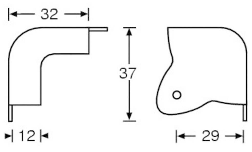 Technische tekening van twee hoekprofielen met afmetingen: Links 32x12x37 mm, rechts 29 mm breed.