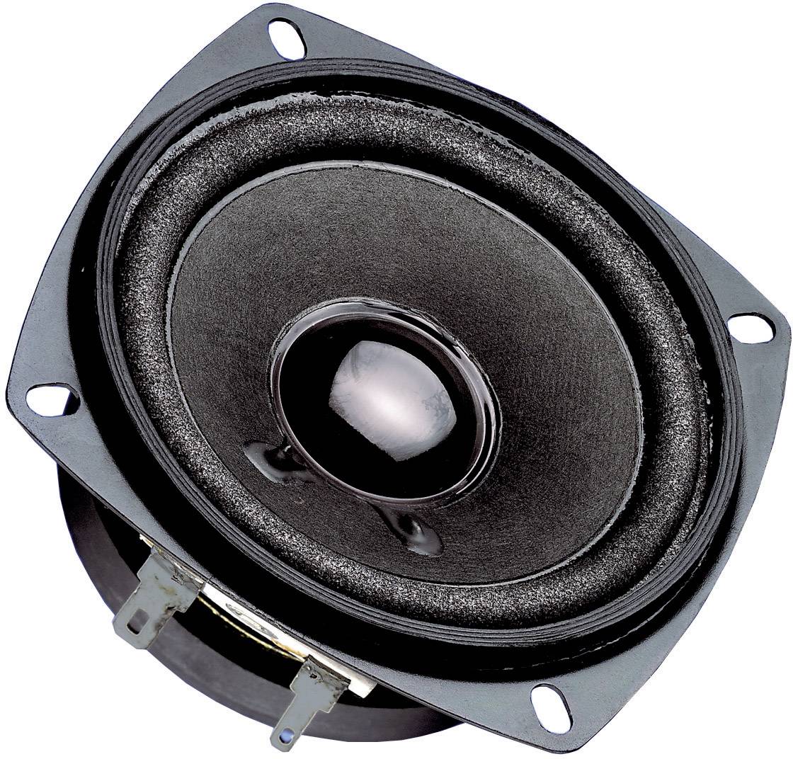 Een zwarte luidspreker close-up met een ronde membraan en metalen frame, geschikt voor audio-uitvoertoepassingen.