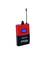 Een rood-zwarte draagbare zender met antenne en display, model 'STR-500', van Omnitronic.