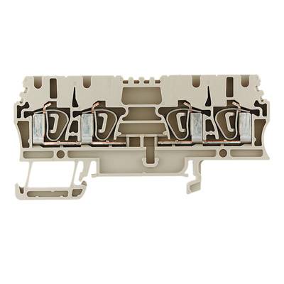 Doorsnede van een kunststof en metalen rijgklem, toont aansluitpunten en interne verbindingselementen.
