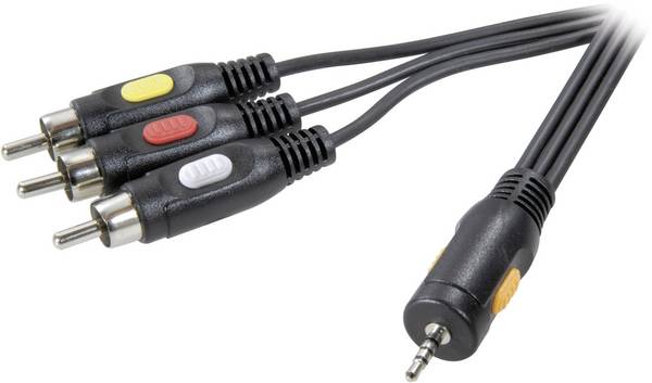 SpeaKa Professional Jackplug / Composite cinch AV Aansluitkabel [1x Jackplug male 2,5 mm - 3x Cinch-stekker] 2.5 m Zwart