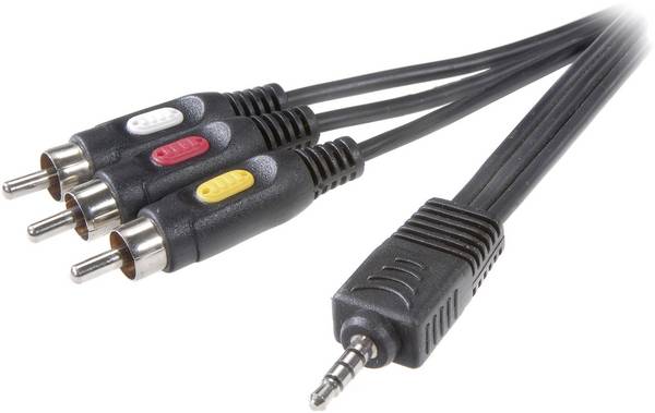 SpeaKa Professional Jackplug / Composite cinch AV Aansluitkabel [1x Jackplug male 3,5 mm - 3x Cinch-stekker] 2 m Zwart