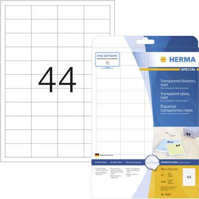 Herma 4680 Universele etiketten 48.3 x 25.4 mm Polyester folie Transparant 1100 stuk(s) Permanent hechtend Laser (kleur)