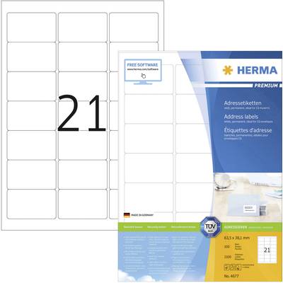 Herma 4677 Universele etiketten 63.5 x 38.1 mm Papier Wit 2100 stuk(s) Permanent hechtend Inkjet, Laser (zwart/wit), Las