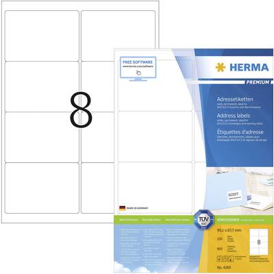 Herma 4269 Adresetiketten 99.1 x 67.7 mm Papier Wit 800 stuk(s) Permanent hechtend Inkjet, Laser (zwart/wit), Laser (kle