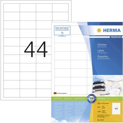 Herma 4272 Universele etiketten 48.3 x 25.4 mm Papier Wit 4400 stuk(s) Permanent hechtend Inkjet, Laser (zwart/wit), Las