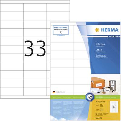 Herma 4455 Universele etiketten 70 x 25.4 mm Papier Wit 3300 stuk(s) Permanent hechtend Inkjet, Laser (zwart/wit), Laser