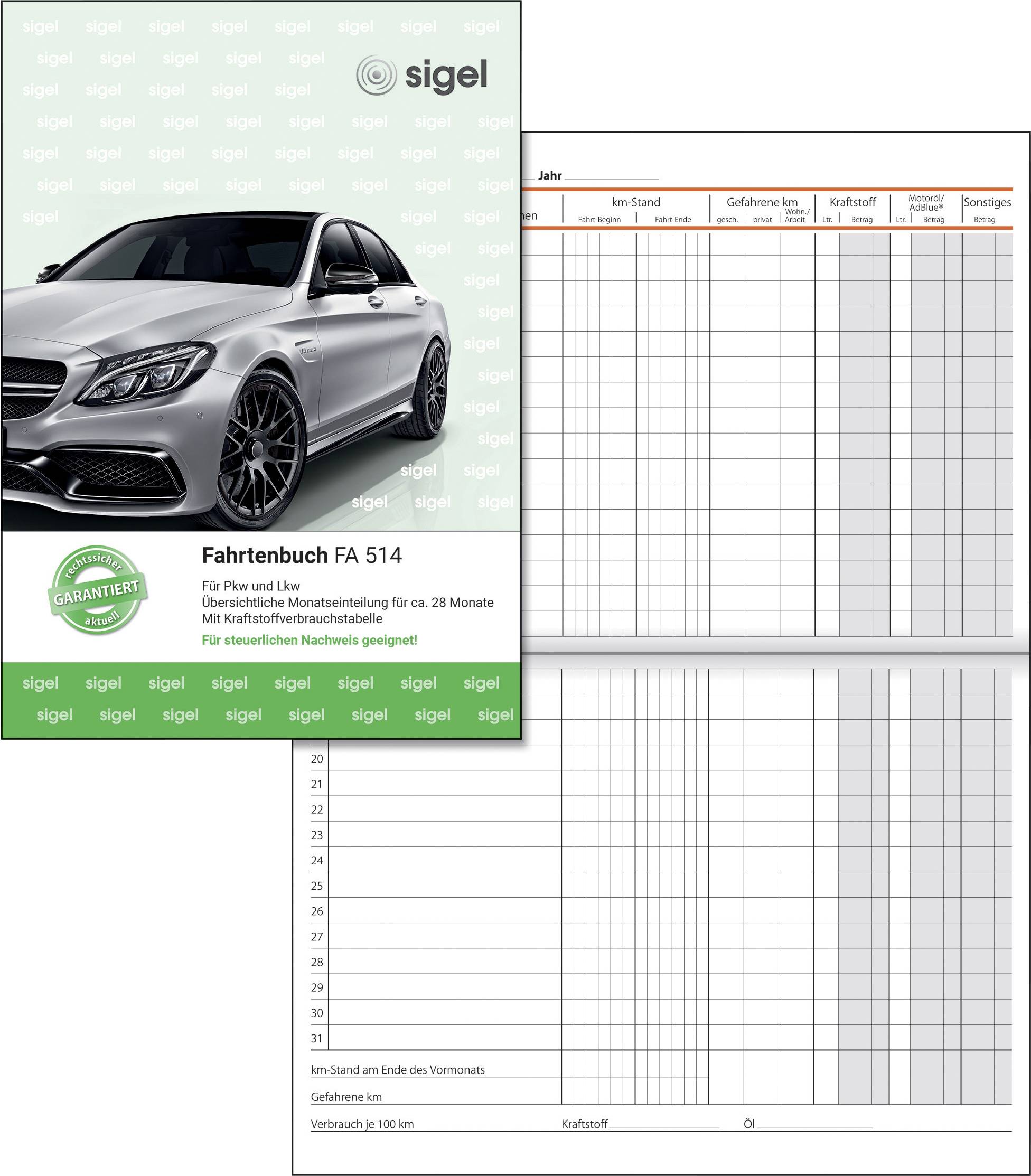 Sigel FA514 DIN A5 Ritregistratieboek Aantal pagina's: 32 Wit 32 vellen
