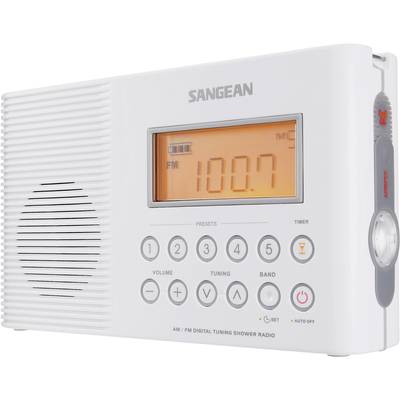 Sangean AQUATIC 201 H-201 Badradio VHF (FM), Middengolf  Zaklamp, Waterdicht Wit