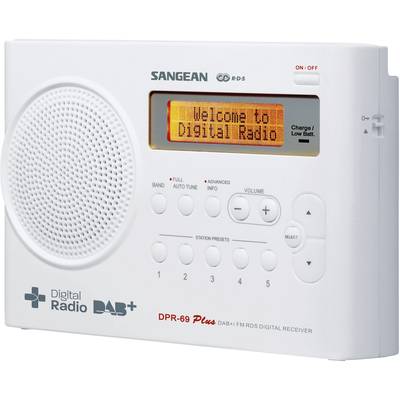 Sangean DPR-69+ Transistorradio DAB+, VHF (FM)  Acculaadfunctie Wit
