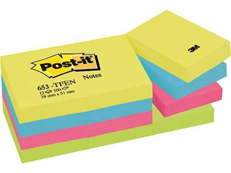 Memoblok 3M Post-it 653-TFEN 38x51mm 12 stuks neon kleuren
