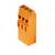 Oranje, rechthoekige stekker met drie metalen contacten, geschikt voor elektrische verbindingen of schakelapplicaties.