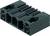 Rechthoekig zwart kunststof onderdeel met meerdere aansluitopeningen. Wordt vaak gebruikt als connector in elektronische apparaten.