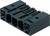 Zwarte elektronische stekkerverbinding met rechthoekige vorm en meerdere aansluitopeningen. Gebruikt voor elektrische verbindingen.