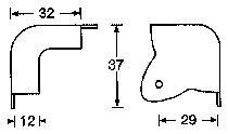 Technische tekening van een onderdeel met twee zijaanzichten. Afmetingen: 32 mm, 37 mm, 12 mm en 29 mm. Bevat bevestigingsgat.