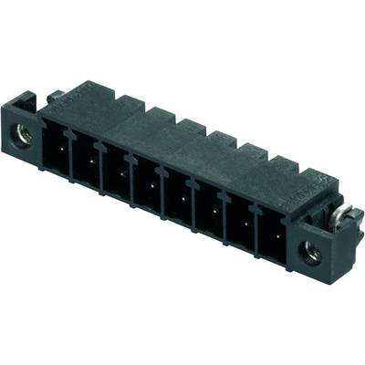Zwarte elektrische connector met meerdere aansluitingen op een rij, typisch gebruikt voor elektrische verbindingen.