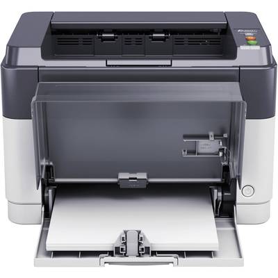 Printer met open papiervak en zichtbare papierbladen. Bovenaan bedieningsknoppen en lampjes, klaar om te printen.