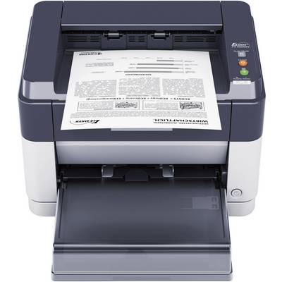 Een printer met een afgedrukt document. Het apparaat heeft een papieruitvoerlade eronder.