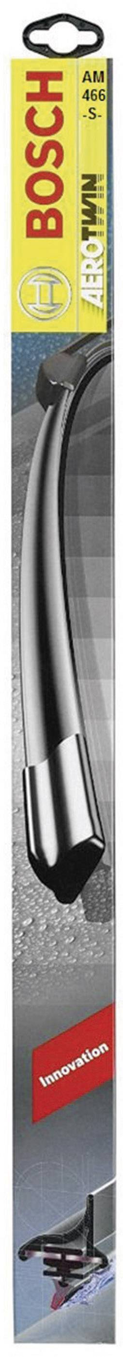 Verpakking van een Bosch AeroTwin ruitenwisser. Toont ruitenwisserbladen en benadrukt '750 mm lengte' evenals 'Krachtig bij regen'.