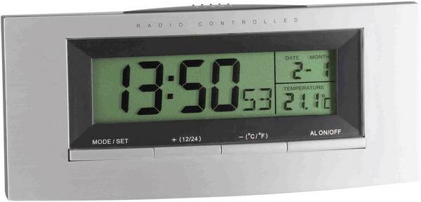 TFA Dostmann 98.1030 Wekker Zendergestuurd Zilver, Zwart