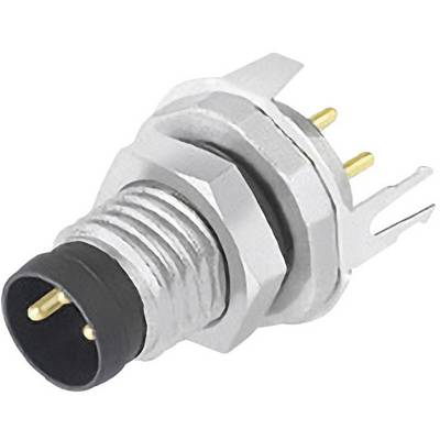 Een driepolige ronde stekker met metalen behuizing en kunststof isolatie, vaak gebruikt voor audio- en elektronische verbindingen.