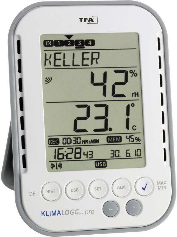 TFA Dostmann KlimaLogg Pro Luchtvochtigheidsmeter (hygrometer) 1 % Hrel 99 % Hrel Datalogger en radio-USB-interface, Dauwpunt/schimmel waarschuwingsweergave