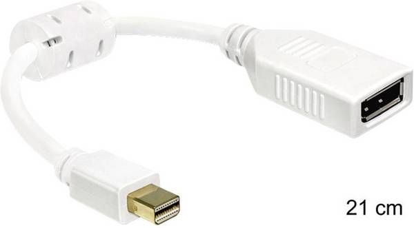 Delock 0403315 DisplayPort Adapter [1x Mini-DisplayPort stekker - 1x DisplayPort bus] Wit Met Ferrietkern 0.21 m