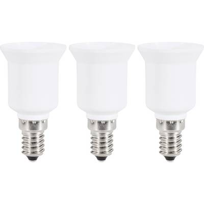Drie witte LED-lampen met zilveren voeten op een rij.