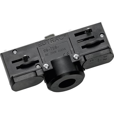 Zwarte EUTRAC 3-fase stroomrailadapter met technische specificaties voor 250V en 16A.