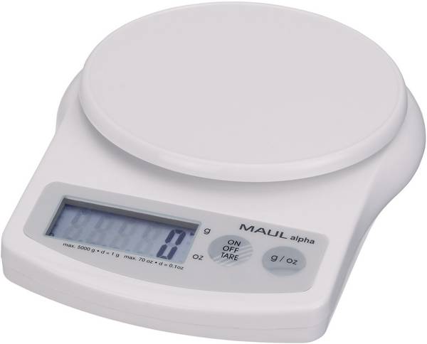 Maul MAULalpha 1645002 Brievenweegschaal  Weegbereik (max.) 5 kg Resolutie 1 g werkt op batterijen Wit