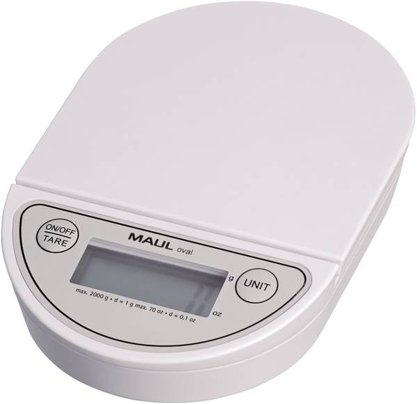 Maul MAULoval 1622002 Brievenweegschaal  Weegbereik (max.) 2 kg Resolutie 1 g werkt op batterijen Wit