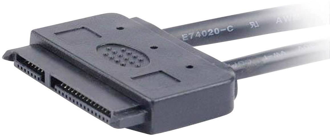 Een SATA-kabel met twee aansluitingen, die wordt gebruikt om interne schijven met een computer te verbinden.