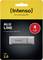 USB-stick 'Intenso' met 4 GB opslagcapaciteit, model 'ALU LINE', zwart-zilver. Verpakking vermeldt 'for everyday life'.