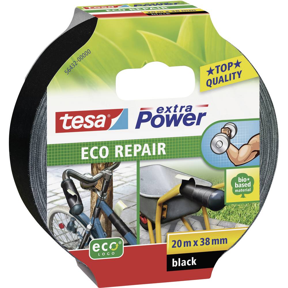 Tesa extra power eco repair textieltape zwart - 20 m x 38 mm.