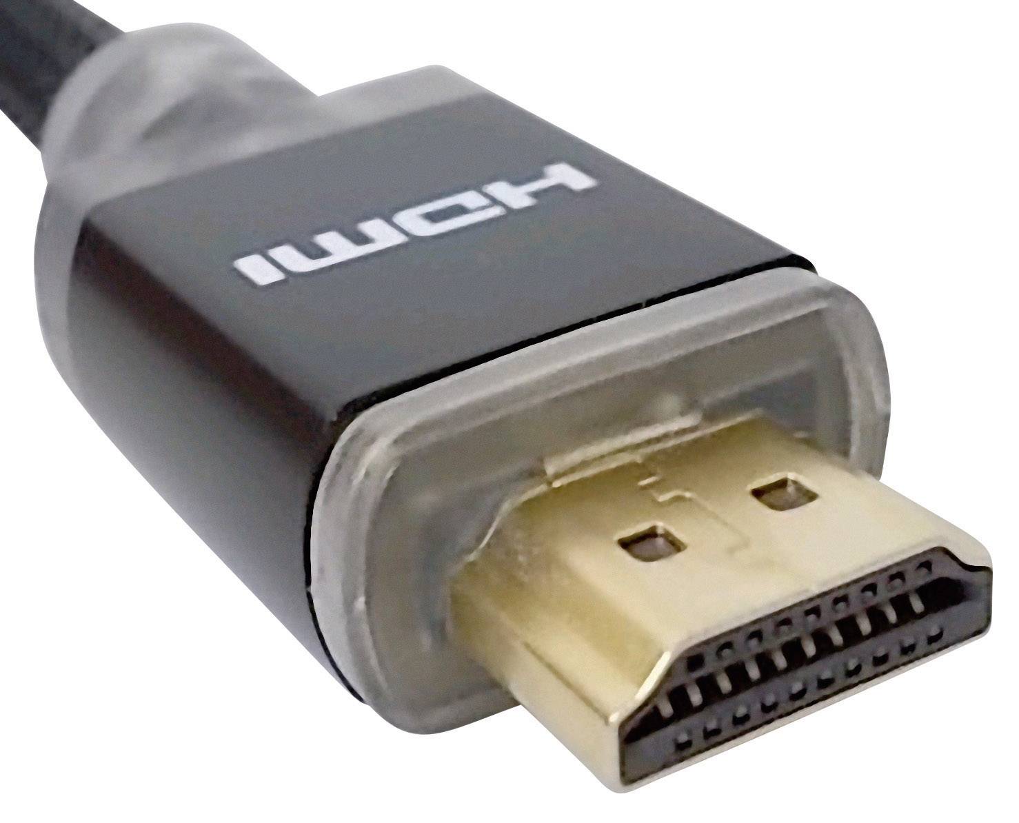 Een HDMI-kabelstekker met zichtbare pinnen, gebruikt voor de overdracht van audio- en videosignalen tussen apparaten.