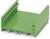 Een groen kunststof onderdeel met een platte basis en verhoogde zijkanten, mogelijk een montage- of bevestigingsonderdeel.