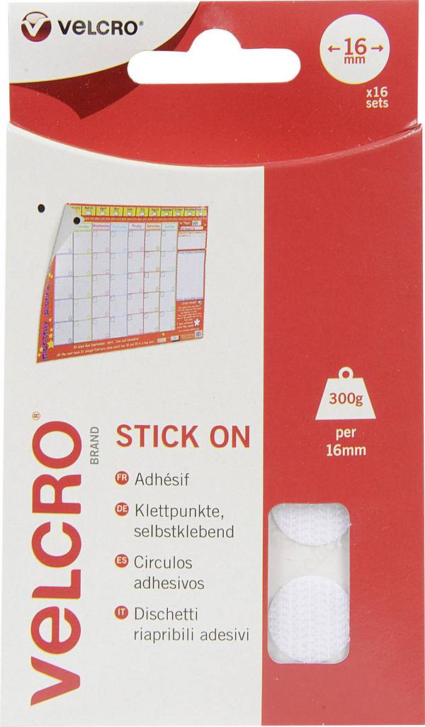 VELCRO® VEL-EC60227 Klittenband punten Om vast te plakken Haak- en lusdeel (Ø) 16 mm Wit 16 paar