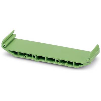 Groen kunststof onderdeel met platte en uitgestanste gebieden, vermoedelijk geschikt voor industriële bevestiging of elektrische toepassingen.