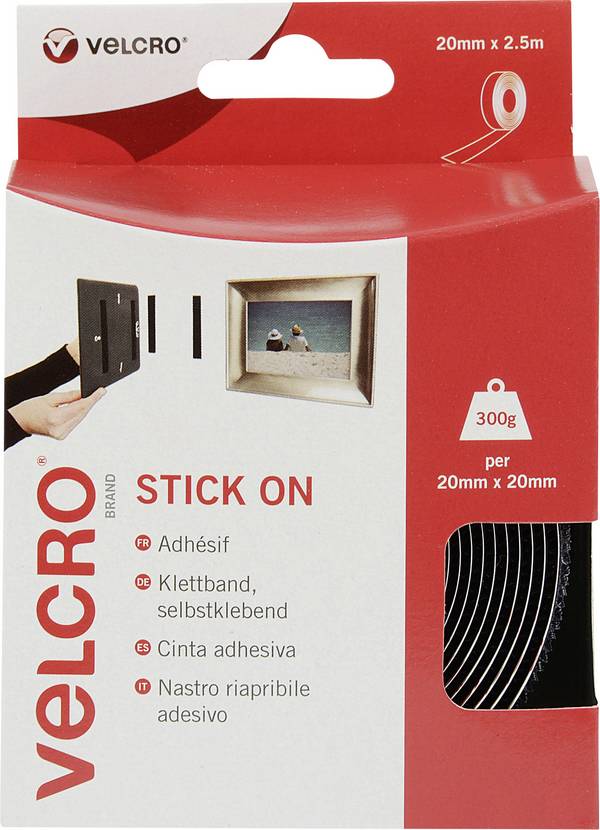VELCRO® VEL-EC60215 Klittenband Om vast te plakken Haak- en lusdeel (l x b) 2500 mm x 20 mm Zwart 2.5 m
