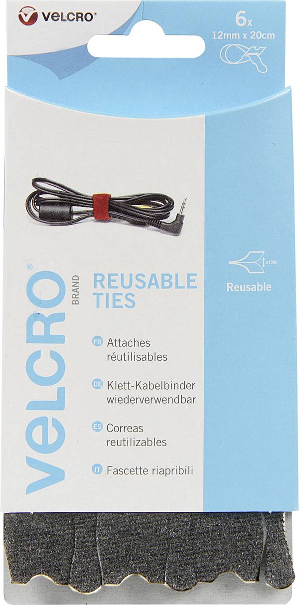 VELCRO® VEL-EC60388 Klittenband kabelbinder  Om te bundelen Haak- en lusdeel (l x b) 200 mm x 12 mm Zwart 6 stuk(s)