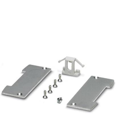 Metalen plaat set met schroeven en bevestigingsbeugel, voor het vastzetten of monteren van technische componenten.